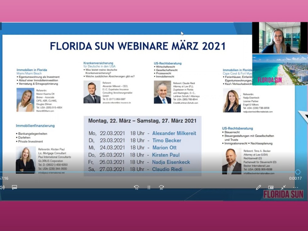 Die Referenten der Florida-Sun-Webinare 2021